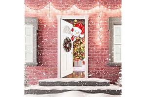 CYNOSA Christmas Snowman Door Cover Christmas Door Decorations Snowman Door Decor, 71×30 Inches Christmas Door Covers Snowman Winter Snowflake Backdrop Door Decor Outdoor Indoor Home Decor