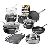 GRANITESTONE Stackmaster 15 Piece Induction-compatible, Nonstick Cookware Set, Scratch-Resistant, Granite-coated Anodized Alu