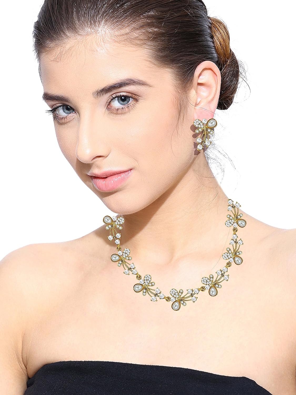 zaveri pearls jewellery set for women (golden)(zpfk5216)