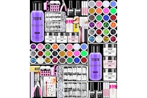 YEVYO Acrylic Nail Kit, 24 Color Glitter Acrylic Powder Monomer Liquid Set, Nail Kit Set Professional with Everything Acrylic Brushes and 200 Pcs Nail Tips for Extension Beginner