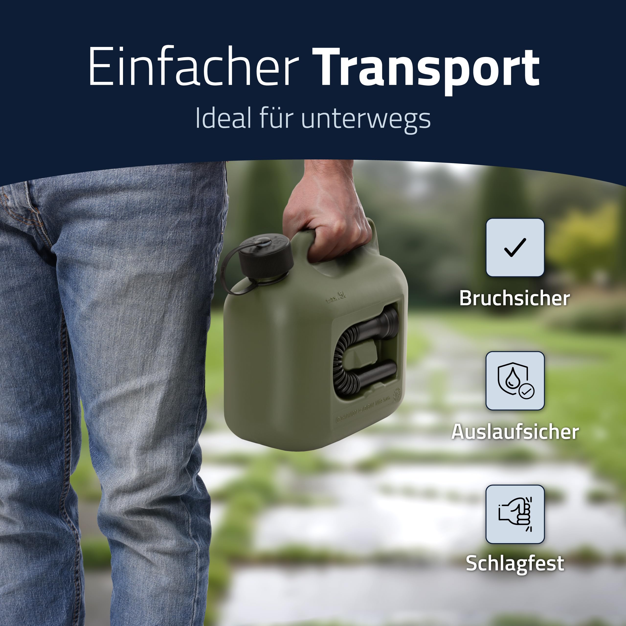 Hünersdorff Kraftstoff-Kanister Profi 5L für Benzin, Diesel und andere Gefahrgüter, UN-Zulassung, Made in Germany, TÜV-geprüfte Produktion, oliv 7