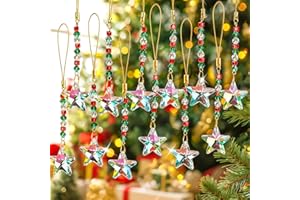 H&D HYALINE & DORA 12Pcs Crystal Christmas Suncatchers Glass Star Sun Catcher for Christmas Tree Mini Glass Hanging Ornament for Xmas Tree Home Party Pentagram Decor
