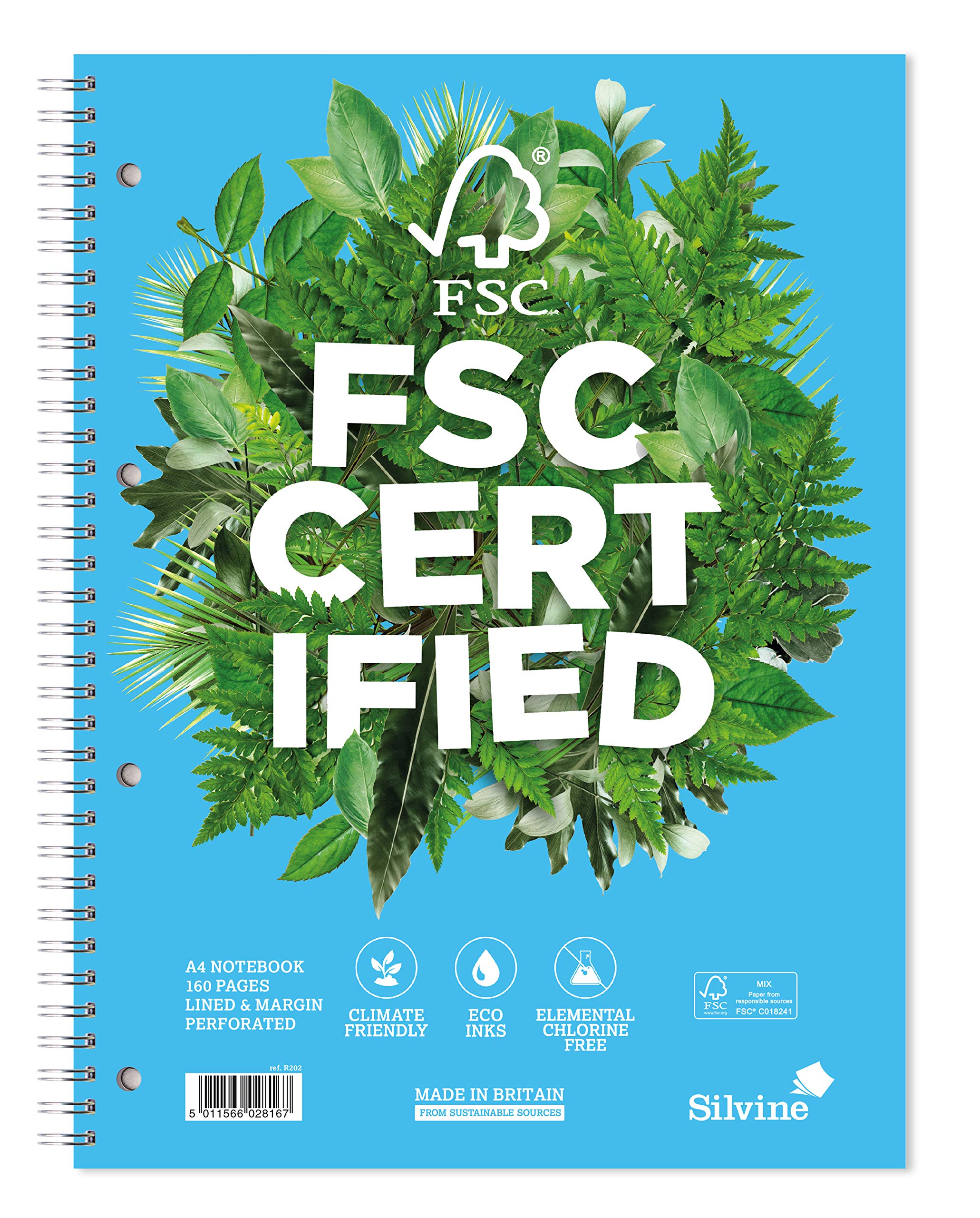 Silvine A4+ Premium FSC Wirebound Notebook - Lined with Margin, 160 Pages of FSC Certified Paper. Ref R202 [Pack of 5]