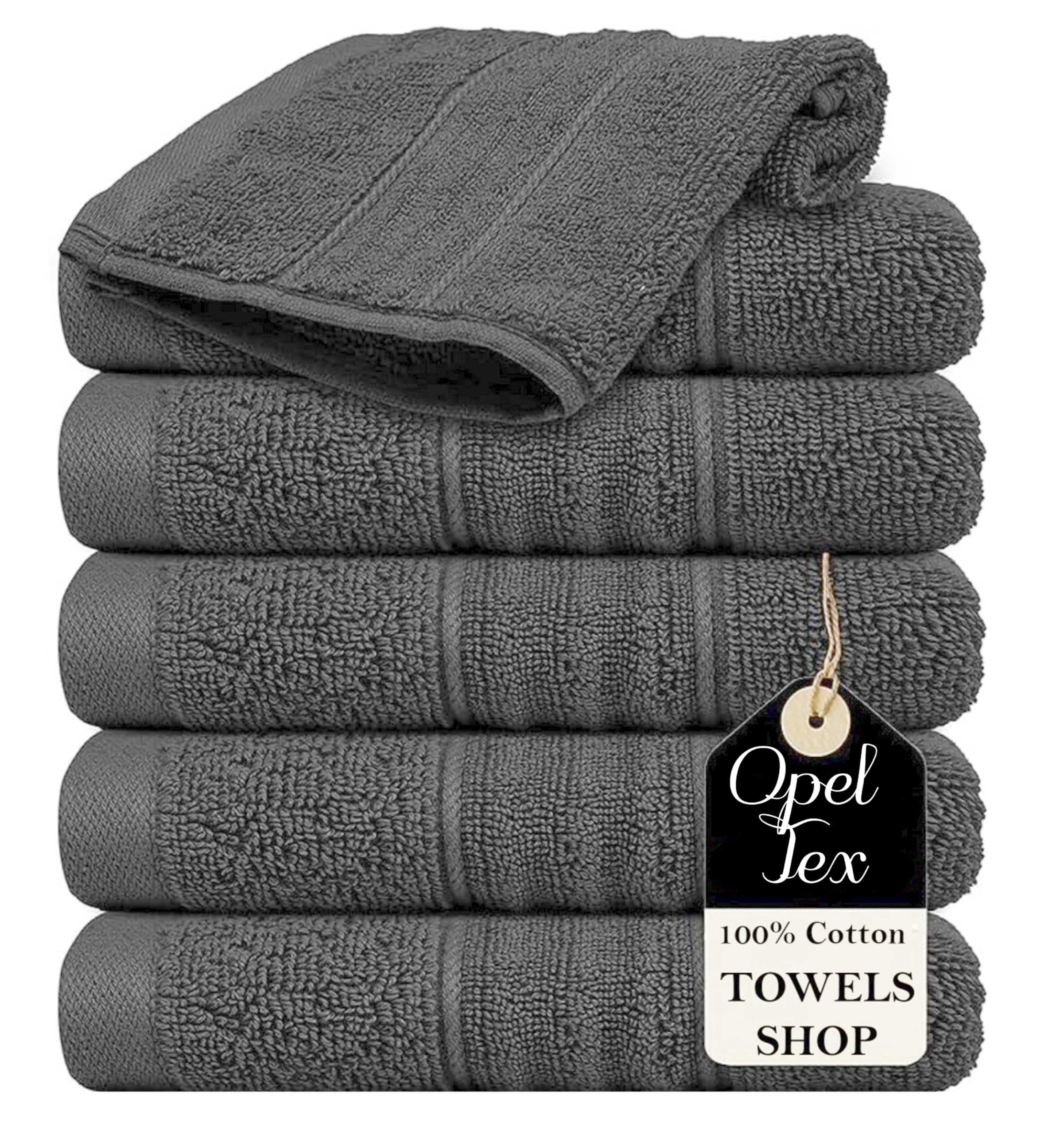 OPEL TEX 6X Face Cloth Flannels 100% Egyptian Cotton Set (30 x 30 cm, 600-GSM) Super Soft Highly Absorbent Quick Dry Hand Washcloths Gym Spa Towels (Charcoal Grey)