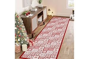WondRg Christmas Runner Rug 2x6 Red Snowflake Checkered Decorative Area Rug Hallway Kitchen Washable Non Slip Soft Low Pile Long Carpet for Living Room Bedroom Entryway Entrance Dining Room