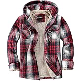 Puwasa Men's Full Zip Sherpa Lined Flannel Jacket Fleece Hooded Plaid Jacket with Hood for Men