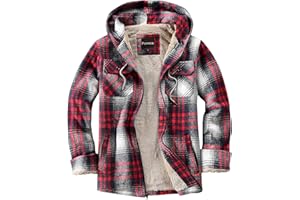 Puwasa Men's Full Zip Sherpa Lined Flannel Jacket Fleece Hooded Plaid Jacket with Hood for Men