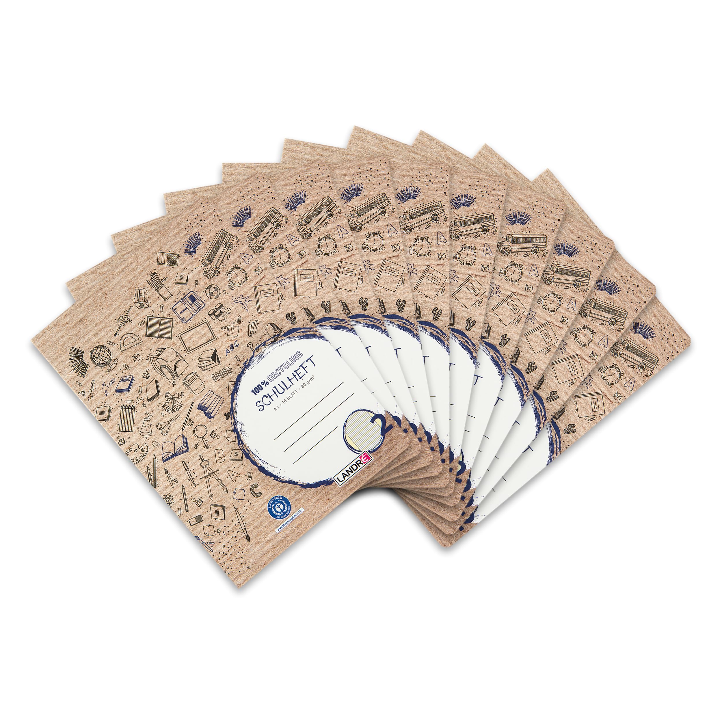 Landre A4 Recycled Exercise Book 16 Pages Lined Line Style 2 Pack of 10