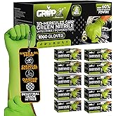 GRIPXX Herkules Grip Heavy Duty 8Mil Green Nitrile Gloves,3D Raised Diamond Texture-Latex & Powder Free-Industrial, Mechanic | Bulk Case of (1000 CT)