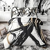 Feelyou Black Gold Abstract Art Line 7 Piece Bedding Set Queen Size Modern Geometric Print Comforter Set with Sheets for Kids Boys Girls Bedroom Decor Minimalist Ink Line Bed in a Bag Soft Bed Set