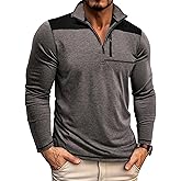 EDITCOZY Mens Quarter Zip Pullover Polo Shirts with Pocket Casual Long Sleeve Collared Golf Shirts