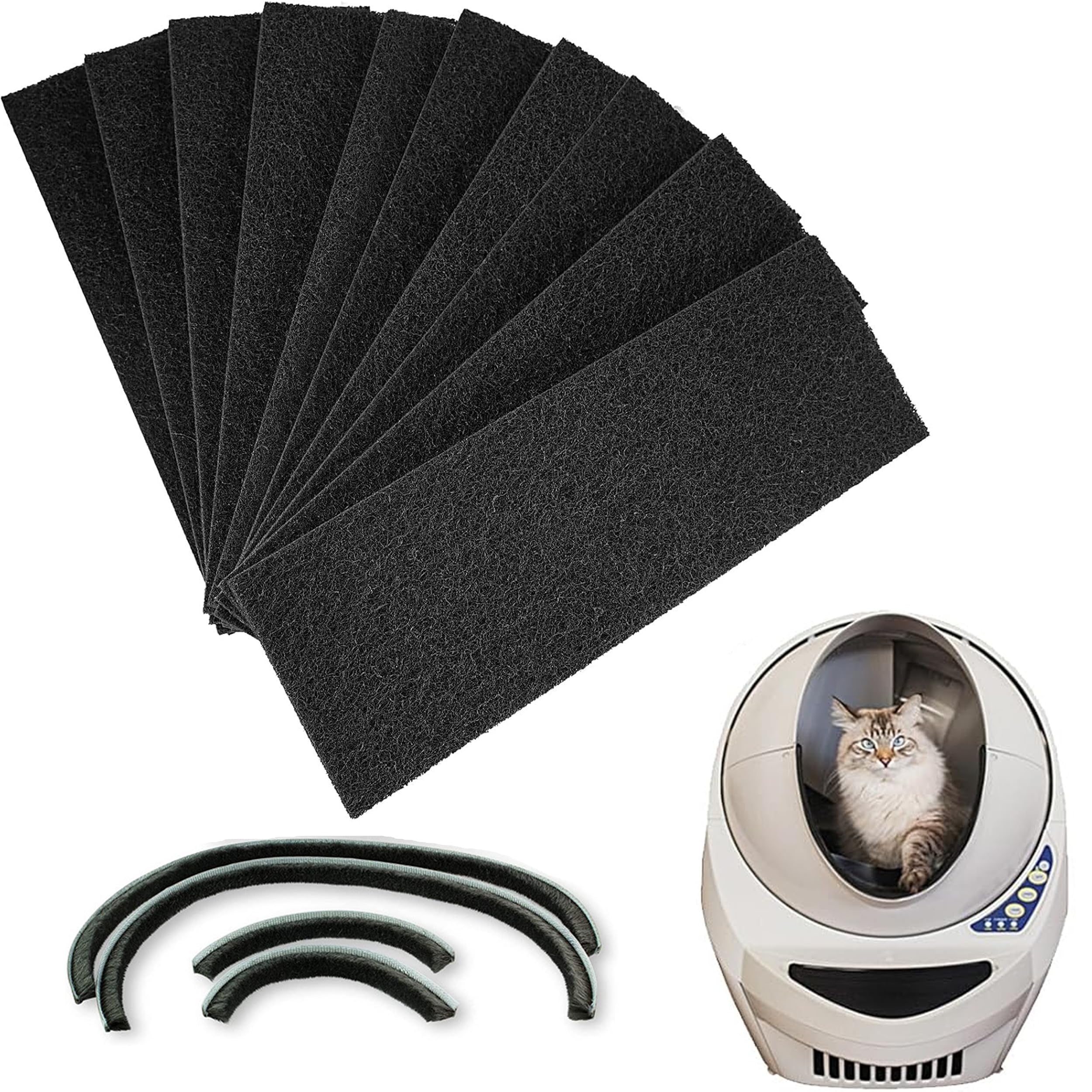 MYAYD Replacement Carbon Filter & 1 Replacement Sealing Strip Set Compatible with Litter Robot 3, Carbon Filter Cat Litter Tray Filter with Accessories Absorb Odours, Pack of 10