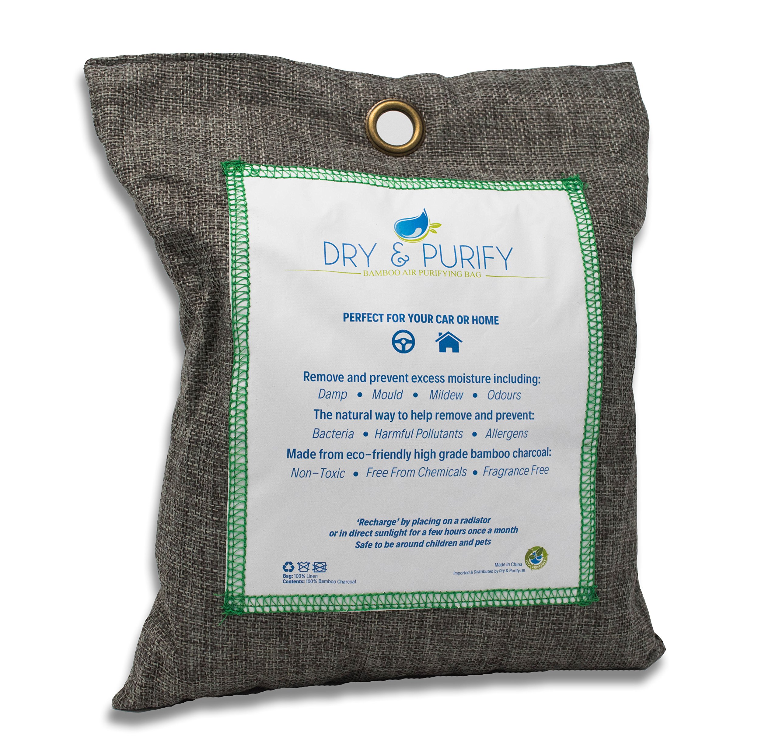Dry & Purify – Car Dehumidifier Deodorizer. Bamboo Reusable Air Purifier Bag. Also for Home - 500g