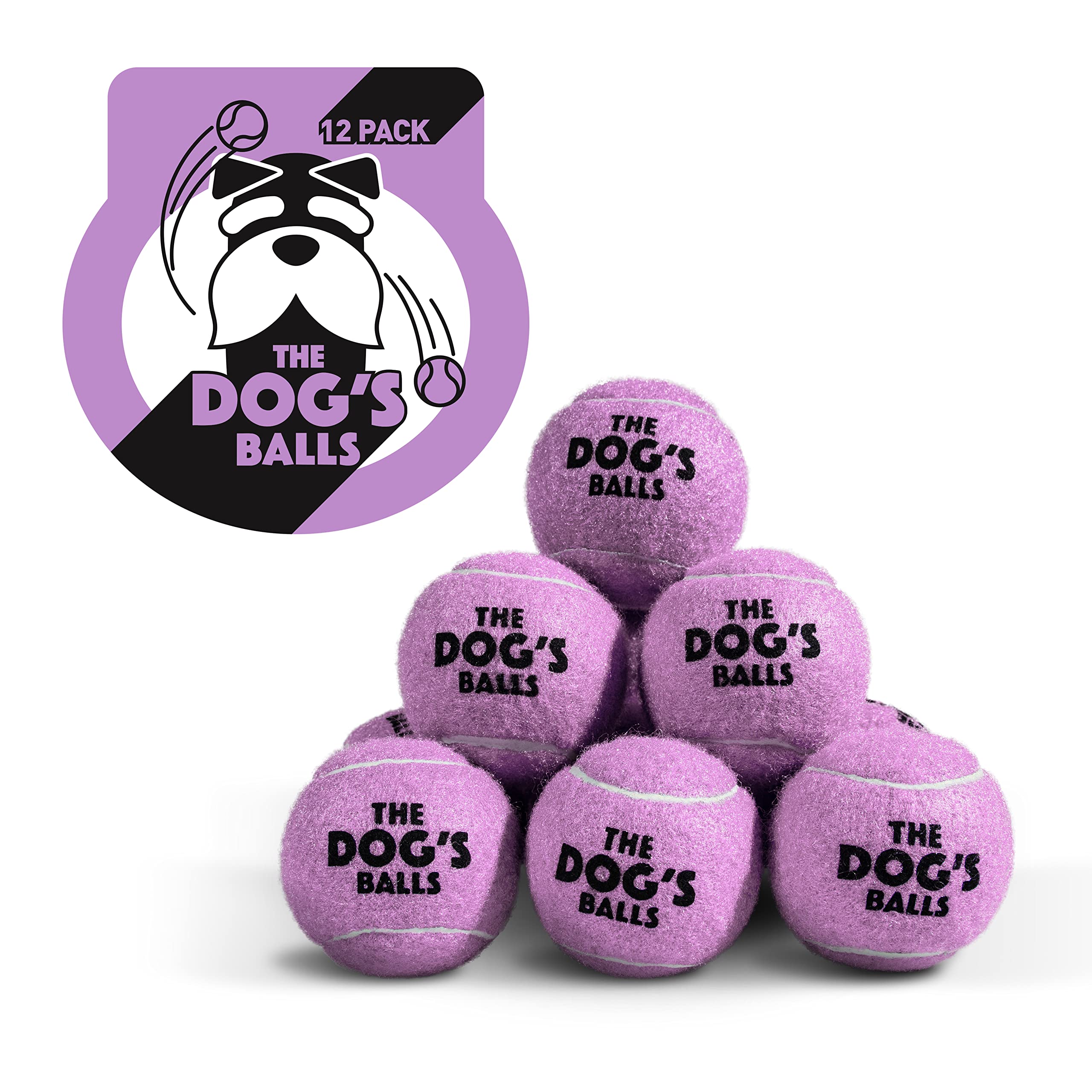 The Dog's Balls – Dog Tennis Balls, Lilac, Medium, 12‑Pack - Non-Abrasive Felt Fetch Balls, Tough Rubber Core, Float in Water