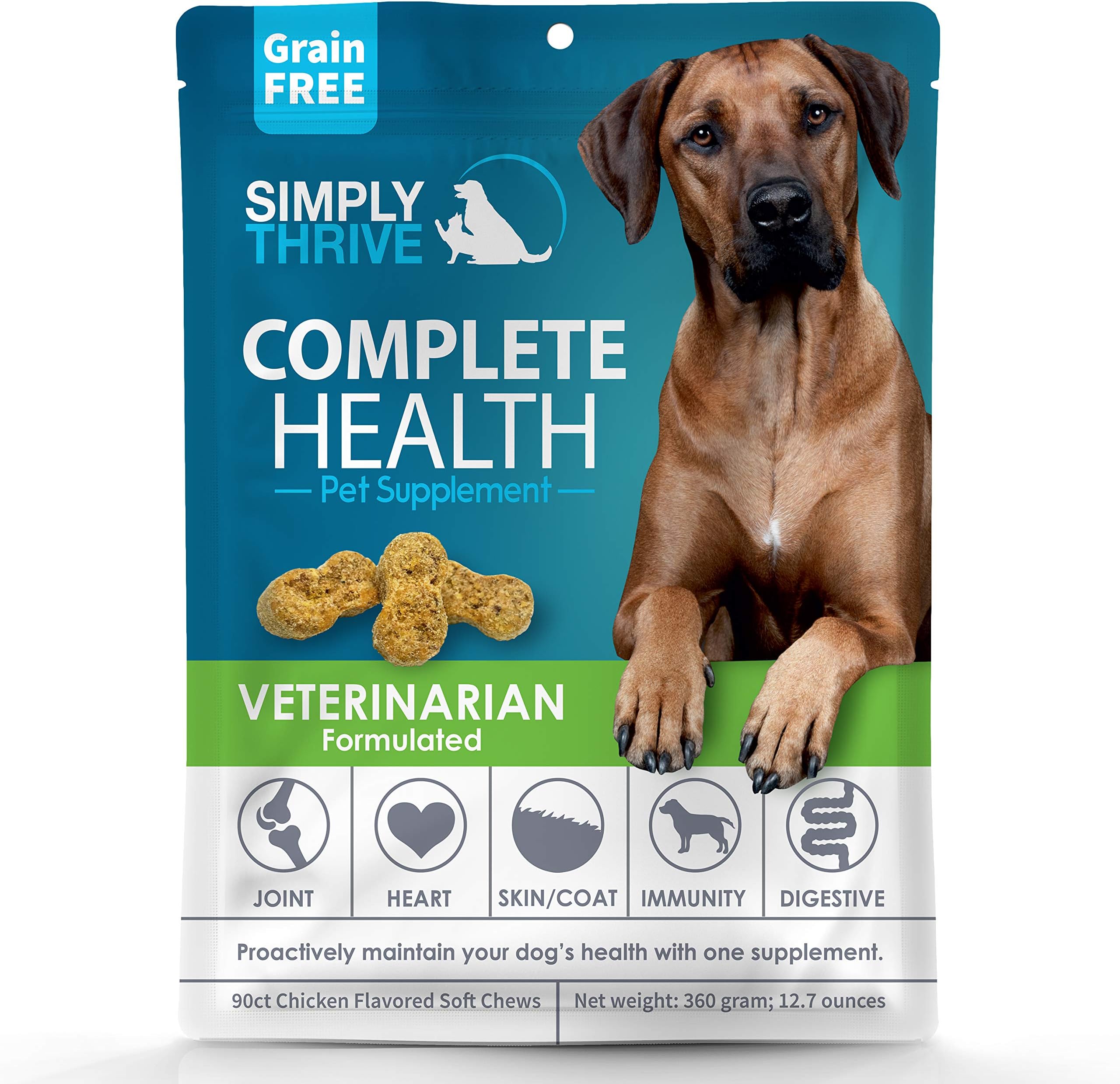Complete Health Multivitamin Supplement for Dogs | 90 ct Soft Chew Treats | Glucosamine Helps with Mobility Hip Joint & Arthritis | Salmon Oil Aids Skin Coat and Heart Health | Includes Probiotics