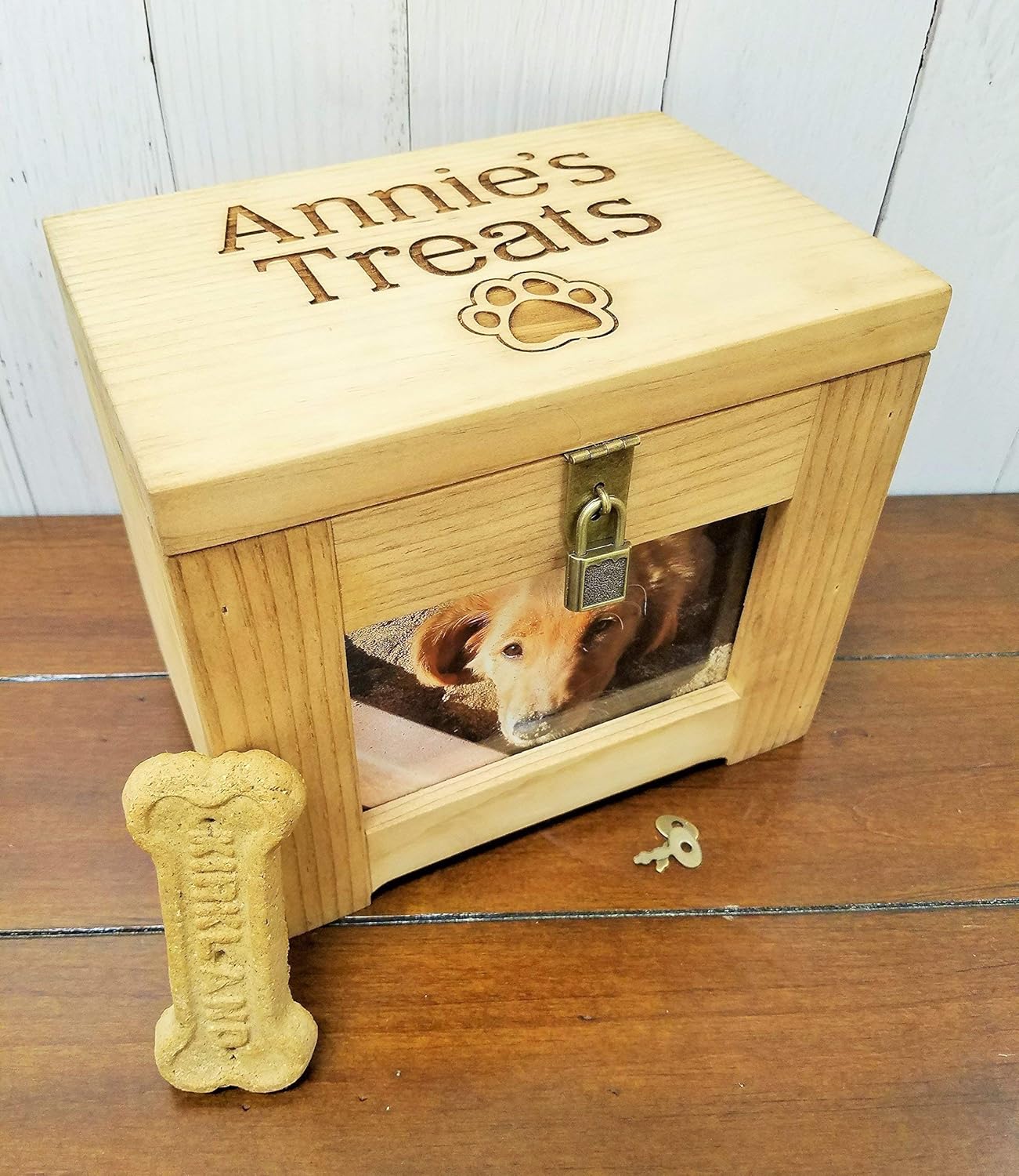 Personalized Pet Treat Storage Box with Lock Engraved