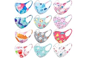 CBC CROWN 12 Pack Unisex Children Dust Protection, Breathable, Washable and Reusable Face Masks, Boys & Girls (12 PACK, SET VII)