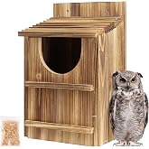 UUMENHA Durable Carbonized Cedar Owl House,Bird Box for Wildlife Lovers | Weather-Resistant Outdoor Owl Nesting Box with Natural Shavings, Quick Assembly,14.5&times;9&times;7.5 Inches