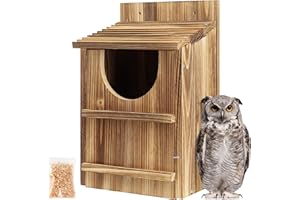 UUMENHA Owl House,Carbonized Cedar Large Owl Bird Box with Shavings,Owl Boxes for Outside 14.5×9×7.5 inches,Owl Nesting Box for Wildlife Lovers,Easy Assembly Required