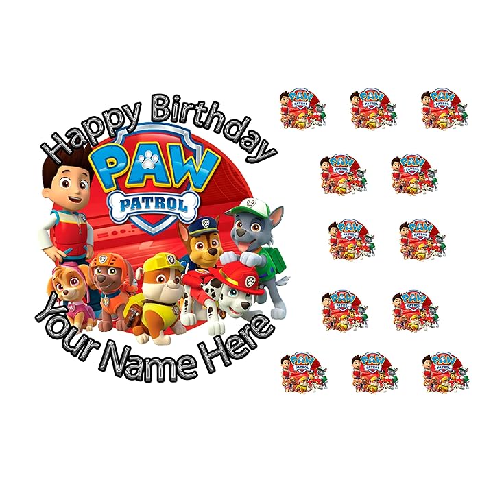 Buy Paw Patrol Cake topper with cupcake toppers Personalised option, high quality Rice paper