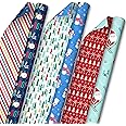 Hallmark Reversible Christmas Wrapping Paper for Kids (3 Rolls: 120 Sq. Ft. Total) Snowmen, Stripes, Trees, Skiing Santa, Zeb