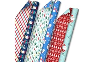 Hallmark Reversible Christmas Wrapping Paper for Kids (3 Rolls: 120 Sq. Ft. Total) Snowmen, Stripes, Trees, Skiing Santa, Zebras, Hedgehogs, Penguins