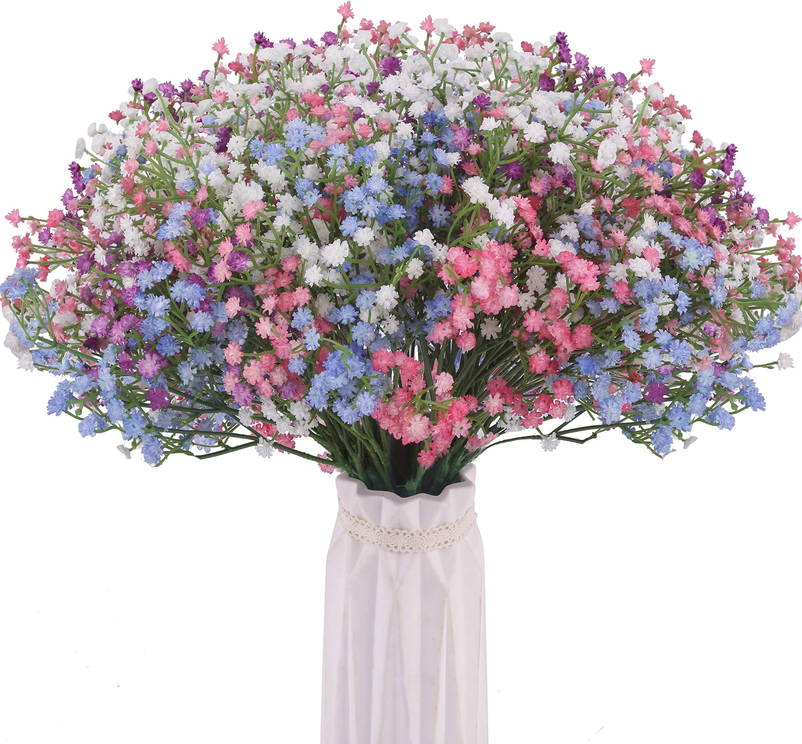 BOMAROLAN Artificial Baby Breath Flowers Fake Gypsophila Bouquets 24 Pcs Fake Real Touch Flowers for Wedding Decor DIY Home Party (4 Colors)