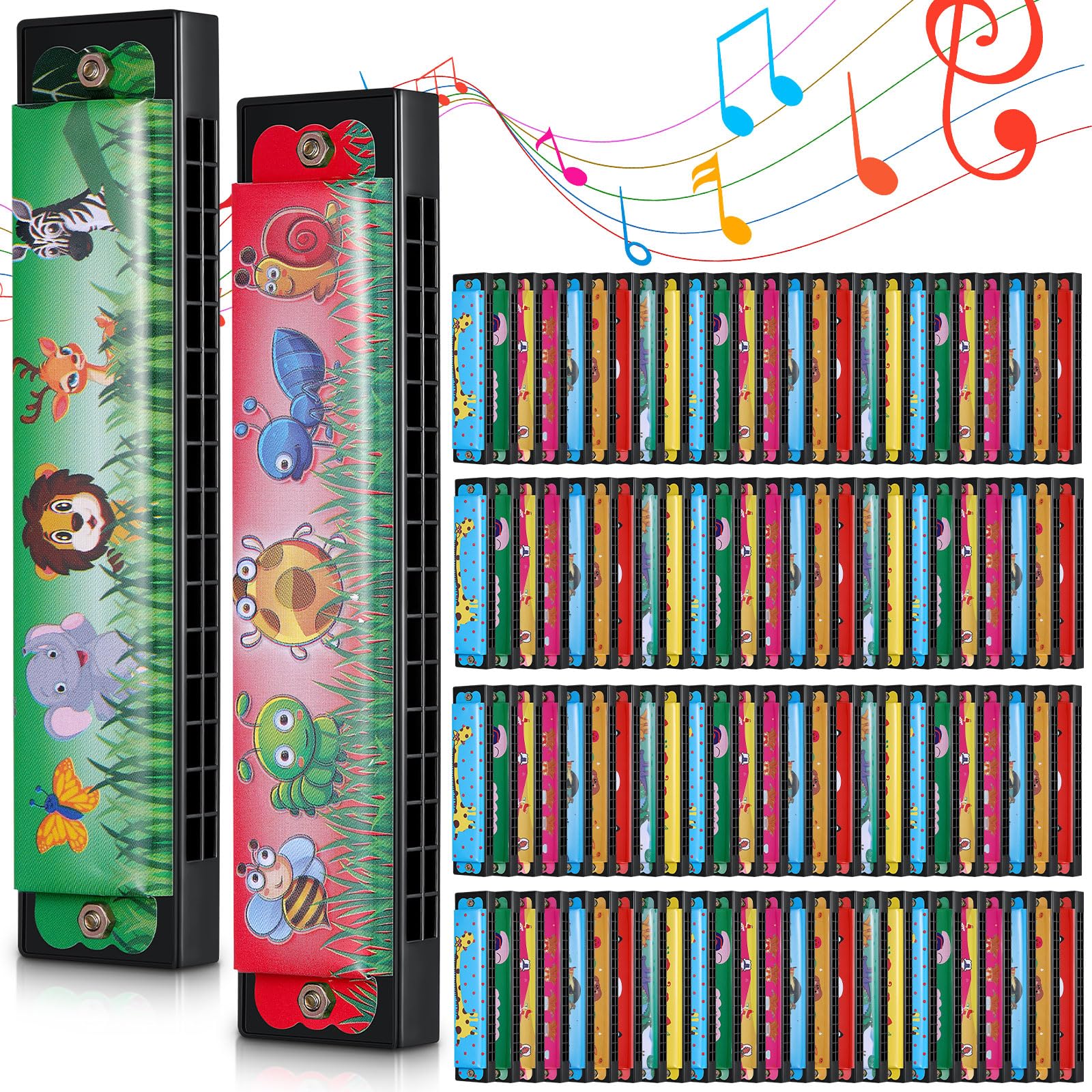 Photo 1 of Fiada 100 Pcs Harmonica for Kids 16 Holes Harmonicas Musical Instrument Toy Gift Cartoon Double Row Return Gifts for Birthday Party Favors Goodie Bags Stuffers Kids over 6 Years Old