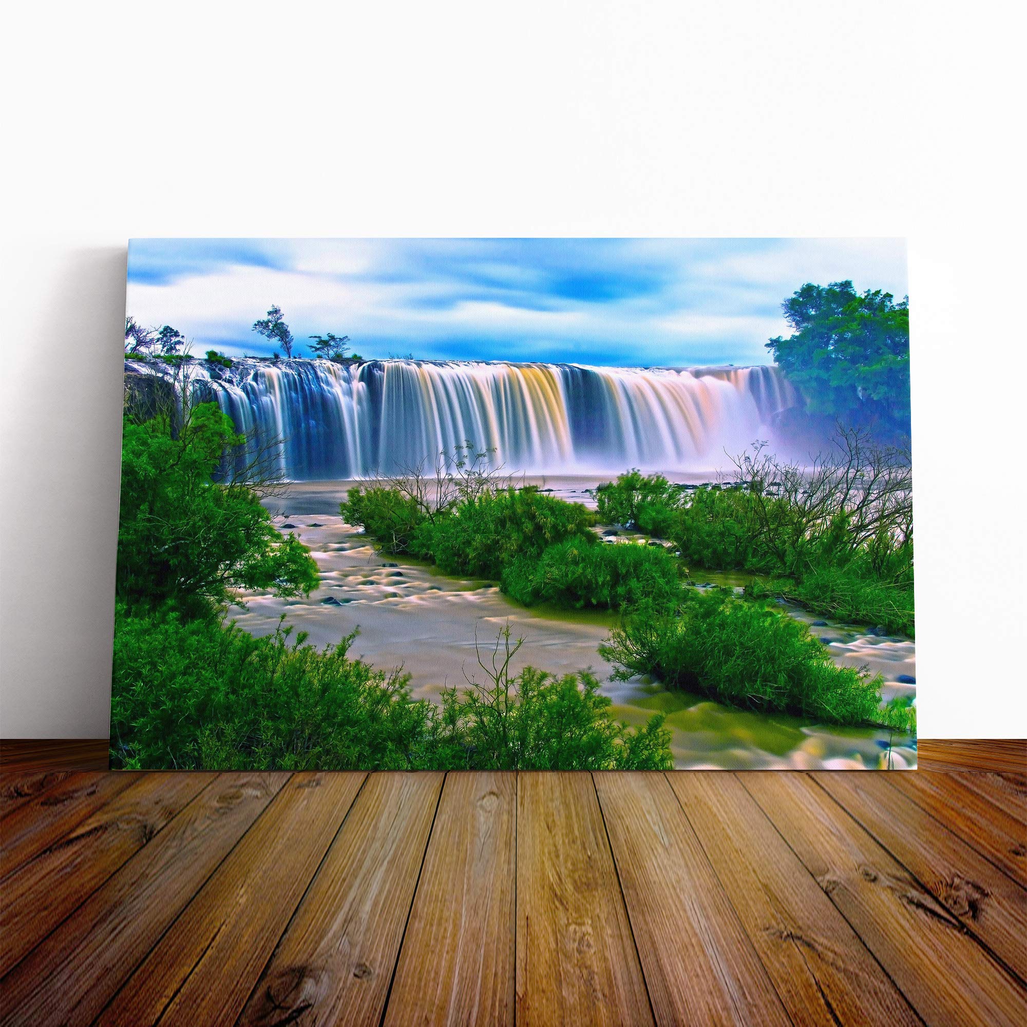 Landscape Waterfall (10) Canvas Print | Gallery Wrapped 30mm Frame Wall Art | 20x14 inches | Ready to Hang | Modern Landscape Picture | Living Room Bedroom Lounge Office