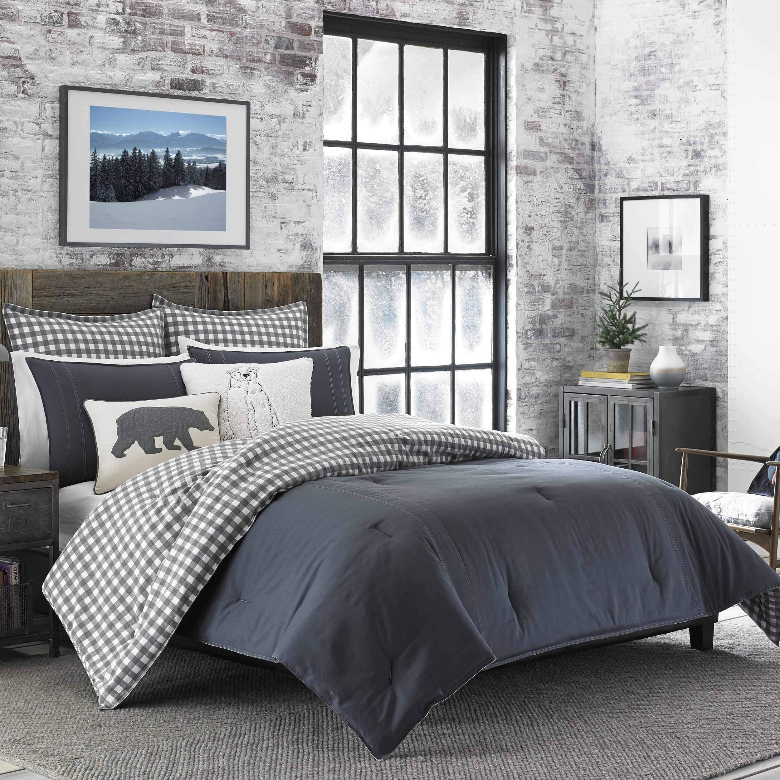 Photo 1 of Eddie Bauer - Twin Comforter Set, Reversible Bedding with Matching Sham, Pre-Washed for Added Softness, Medium Weight, Dorm Essentials (Kingston Charcoal)