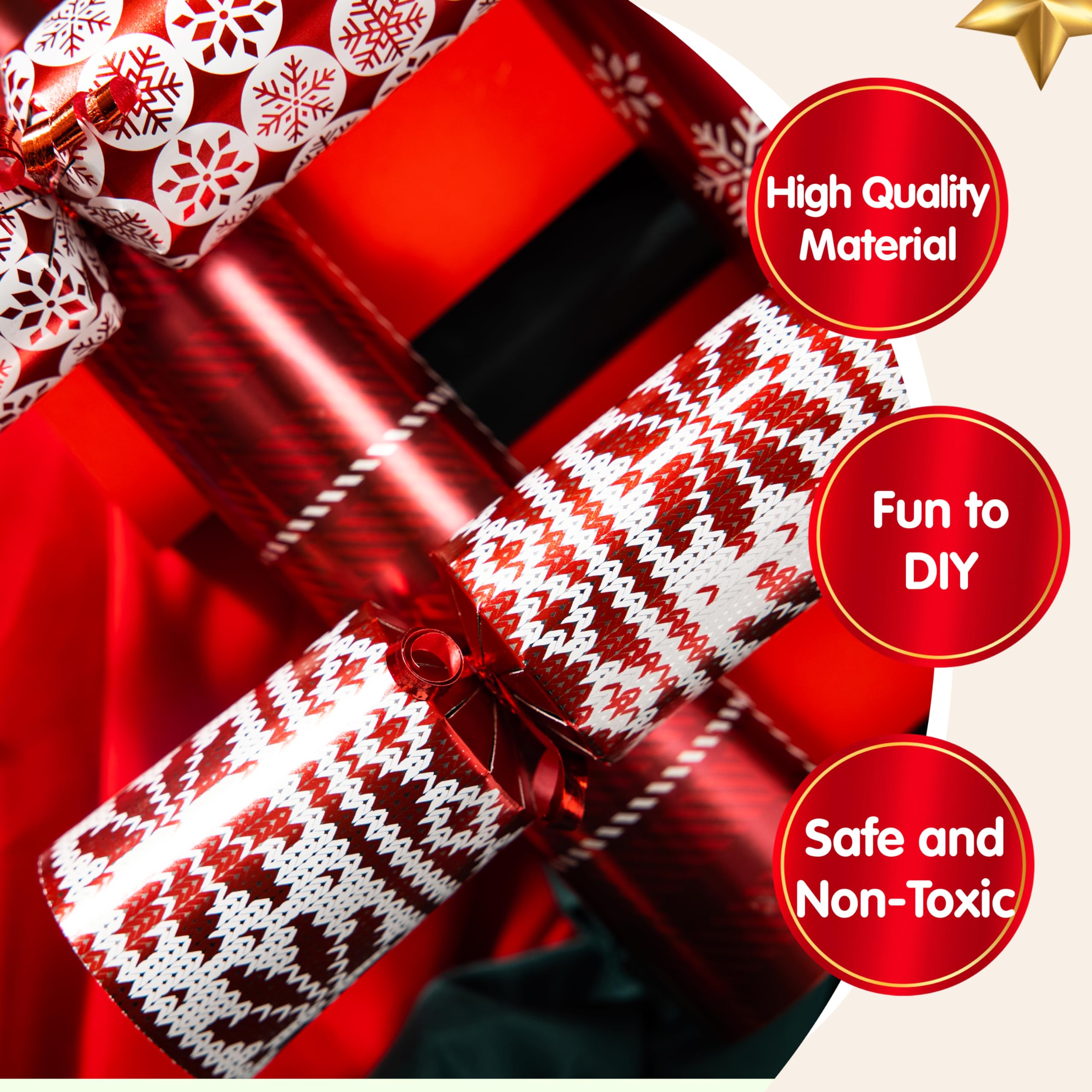 JOYIN 10 Pack Christmas Party Favor Non-Snap Red Deluxe Snowflake Design Party Table Favors with Holiday Party Favor Supplies for Kids and Adults, Christmas Parties, Dinners and Holidays