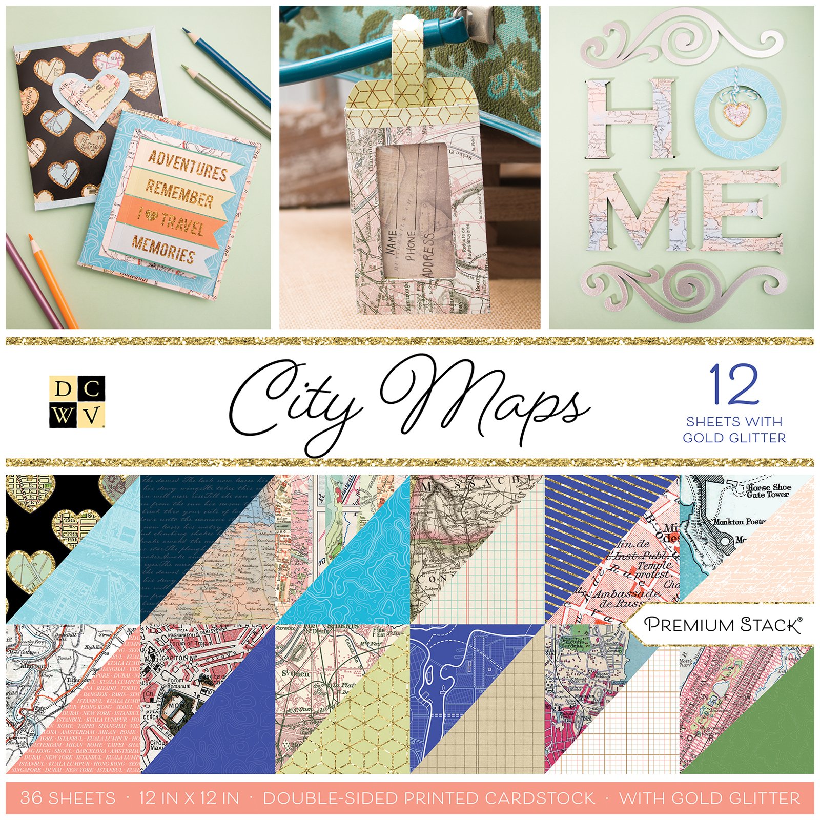 DCWV PS-002-00025 City Maps Paper Stack, Multicolor