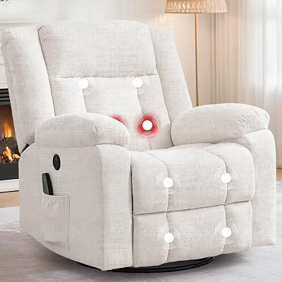 Korser Rocker Recliner, Glider Recliner Chairs for Adults, 360° Swivel Rocking Chair with Massage and Heating, Nursery Chair with Storage and USB Charging for Living Room, Bedroom, Nursery