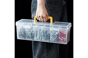 7PCS Multi Compartment Tool Box Transparent 6-Drawer Organizer with Adjustable Dividers for Screws Small Hardware Home Garage