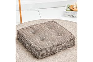 Blythease Floor Pillow, Large Floor Cushion for Adults, Square Tufted Meditation Cushion Pad for Floor Seating - Perfect for Yoga, Meditation, and Relaxation - 20x20x5 Inch - Yarn-dyed - Caramel/Beige