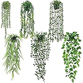 Der Rose 6Pcs Fake Hanging Plants Artificial Decor Faux Potted Greenery Hanging Plants Indoor for Wall Shelf Bathroom Kitchen Outdoor Decor