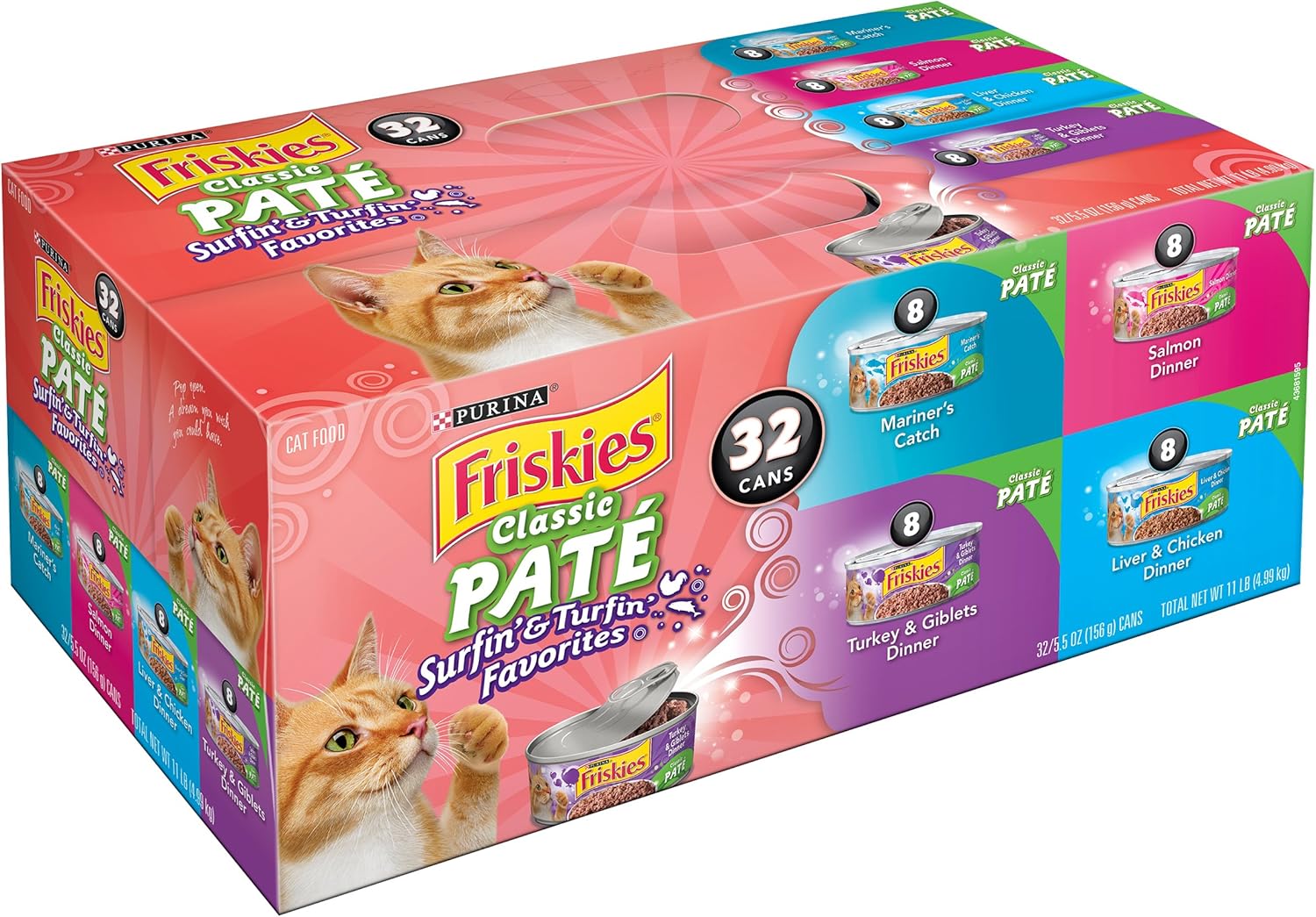 Purina Friskies Classic Pate Surfin & Turfin Favorites Cat Food Variety Pack 32-5.5 oz. Cans