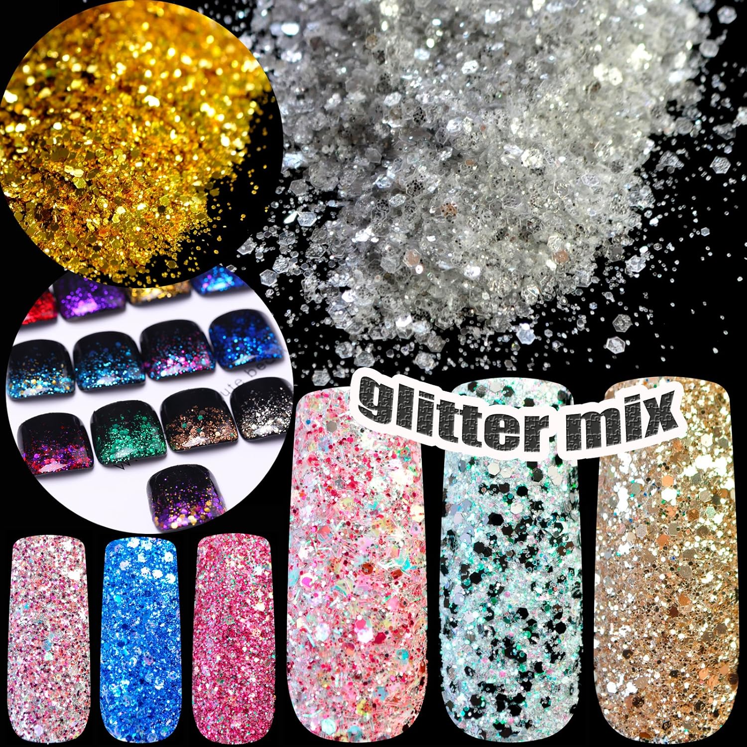 Buy Generic 287 Mix Black Silver Glitter Mix Size Nail Art