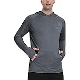 Roadbox UPF 50+ Mens Long Sleeve Fishing Shirts, Sun Protection Athletic Hoodies with Pocket, Outdoor Running Rash Guard