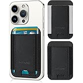 2 Pack Card Holder for Phone Case, Leather Phone Wallet Stick On, Strongest Adhesive Phones Wallet for iPhone/Android, Minimalist Slim RFID, Fit 7 Cards,Black