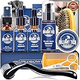 Beard Care Kit for Men-Nourish Soften Grooming Patchy Beard W/Vitamin Spray,Mustache Oil,Balm, Wash,Boar Bristle Brush,Wooden Comb,Scissors,Valentines Fathers Gifts for Men Dad Him Husband Boyfriend