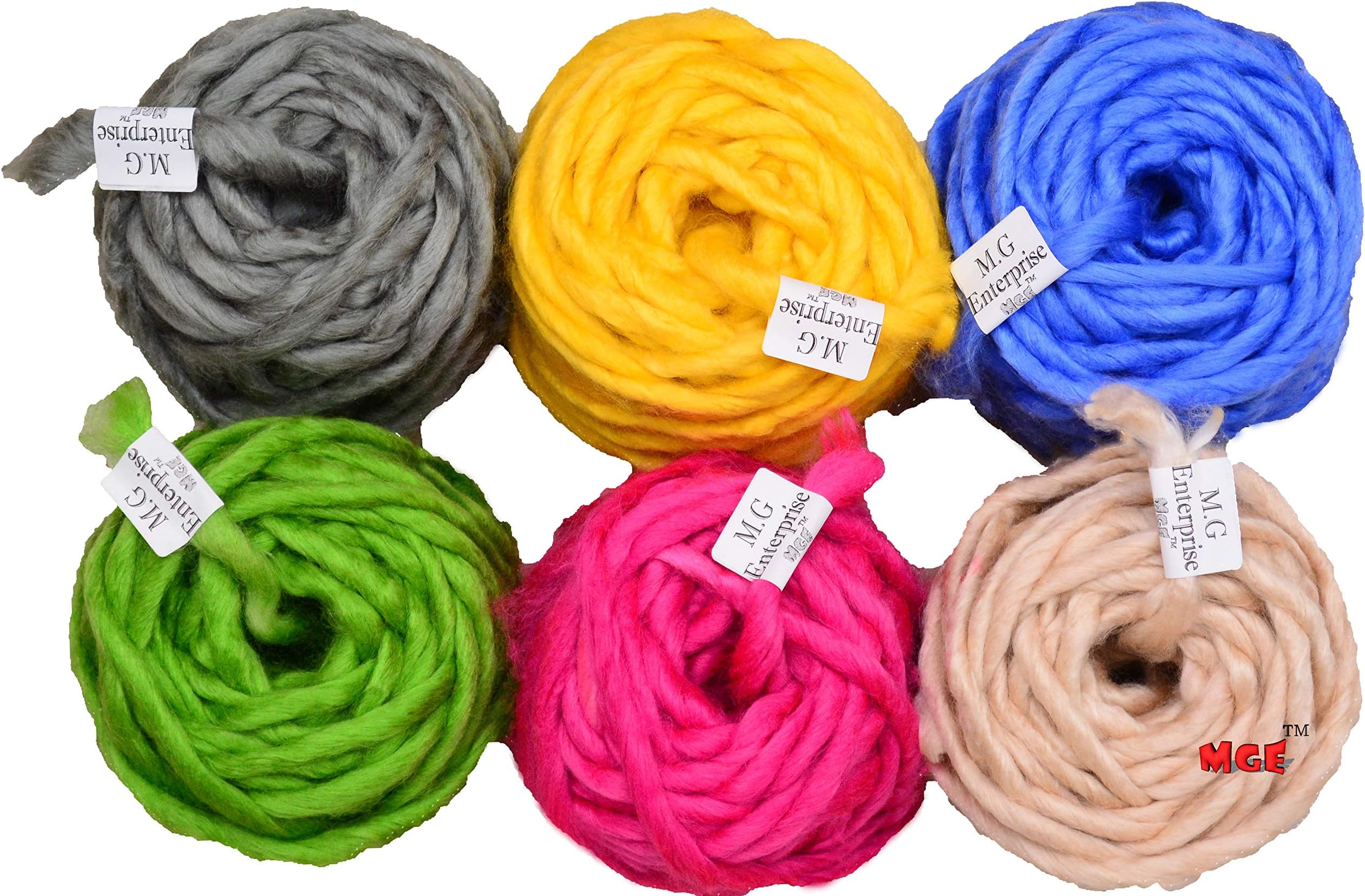Simi Enterprise Chunky Roving Combo RJ 6 pc Pack (100 gm Each pc) Soft Wool Roving Big Spinning Hand Knitting Thread Thick Crochet Yarn