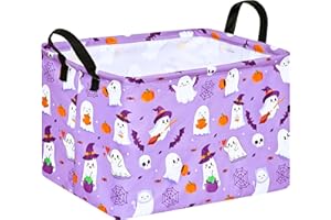 FUULOXE Halloween Empty Storage Basket with Handles Open Gifts&Candy Spooky Basket stuffers for Kids Baby Collapsible Women Organizer Bins Toys Boxes for Shelves Home Office