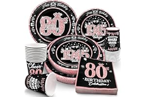 algpty 80th Birthday Decorations Rose Gold, Service for 30, Vintage 80th Birthday Party Supplies Includes Rose Gold 1945 Plates, Napkins,Cups, Plates and Napkins for Women