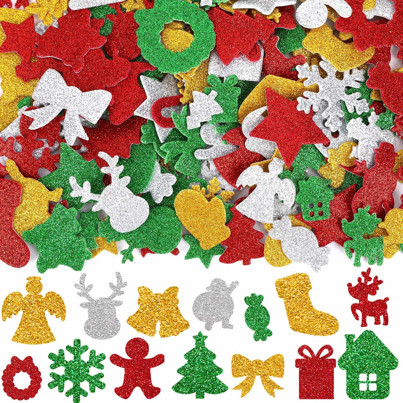 JULBEAR 300 Pieces Christmas Foam Stickers, Red Green Silver Gold Xmas Santa Claus Snowman Elk Snowflake Foam Stickers Bulk for Christmas Holiday Crafts Party Favors Decoration DIY Supplies — image 1