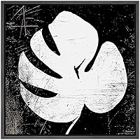 SIGNWIN Framed Canvas Wall Art Lotus Leaf Botanical Plants Block Print Abstract Modern Closeup Dramatic Black and White for Living Room, Bedroom, Office - 16