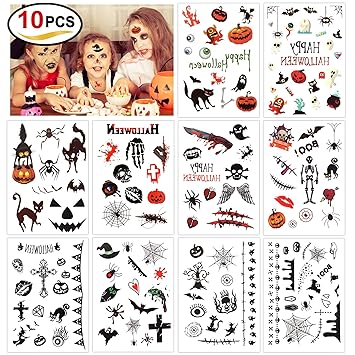 Howaf Halloween Finti Tatuaggi Temporanei Per Bambini 180 Simpatici Disegni Tatuaggi Temporaneo Adesivi Per Bambini Festa Di Halloween Sacchetti