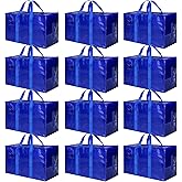 Simple Deluxe 12 Pack Extra Large Moving Bags with Lids, Reinforced Handles and Zippers, Heavy Duty Storage Tote for Moving Travel Camping Space Saving, Blue
