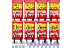 JJ CARE Fire Blanket – 8 Packs with Hooks and Gloves – Emergency Fire Blanket for Home & Kitchen, High Heat Resistant Fire Suppression Blankets for Home Safety, Kitchen, and Camping