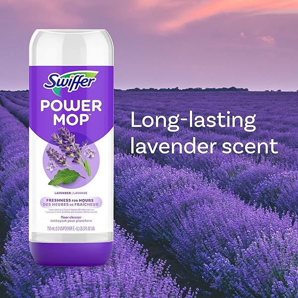 SWIFFER POWER MOP REFILL SOLUTION, FLOOR CLEANER FOR MOPPING TILE, VINYL, LAMINATE, WOOD IN HOME, BATHROOM, KITCHEN, ALL PURPOSE MULTI-SURFACE SOLUTION FOR FLOOR CLEANING, LAVENDER SCENT, 50.6OZ